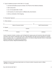 Oklahoma Mega Deductible Workers&#039; Compensation Experience Quarterly Reporting Form - Oklahoma, Page 2
