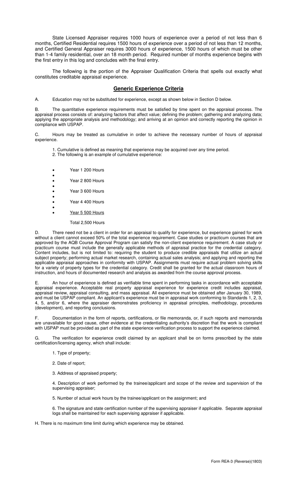 Form REA-3 Appraisal Experience Log Form - Oklahoma, Page 2