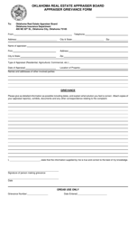 Document preview: Appraiser Grievance Form - Oklahoma