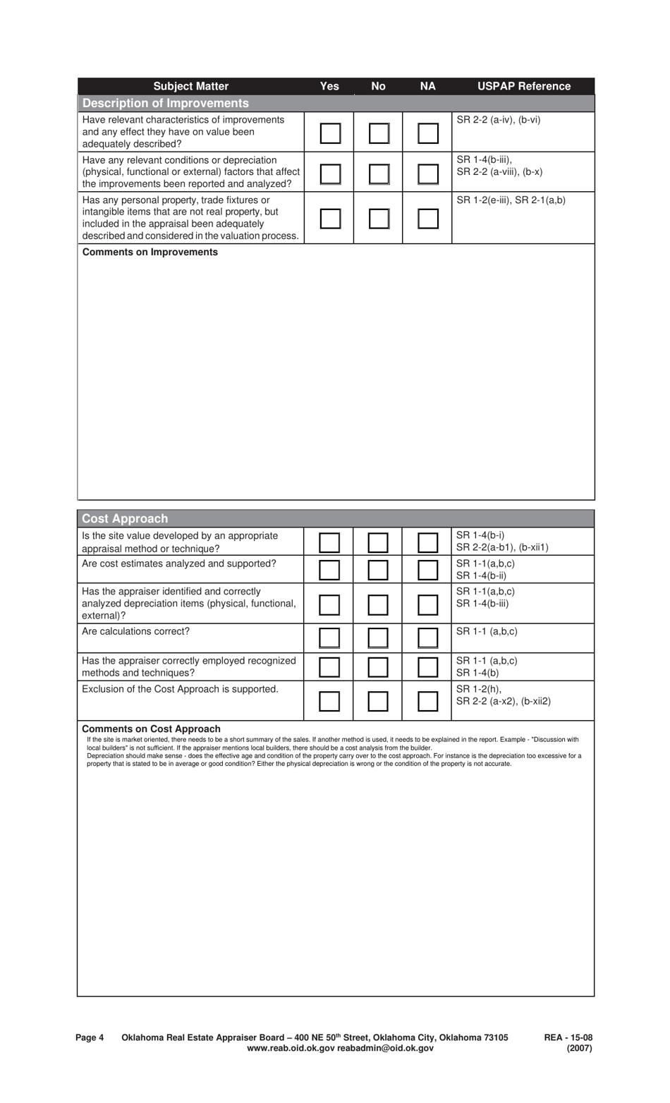 Form REA-15-08 Appraisal Review Report for the Oklahoma Real Estate Appraiser Board - Oklahoma, Page 4
