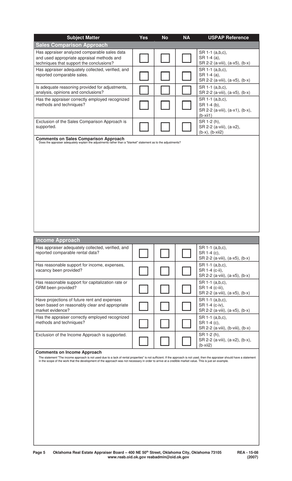Form REA-15-08 Appraisal Review Report for the Oklahoma Real Estate Appraiser Board - Oklahoma, Page 5