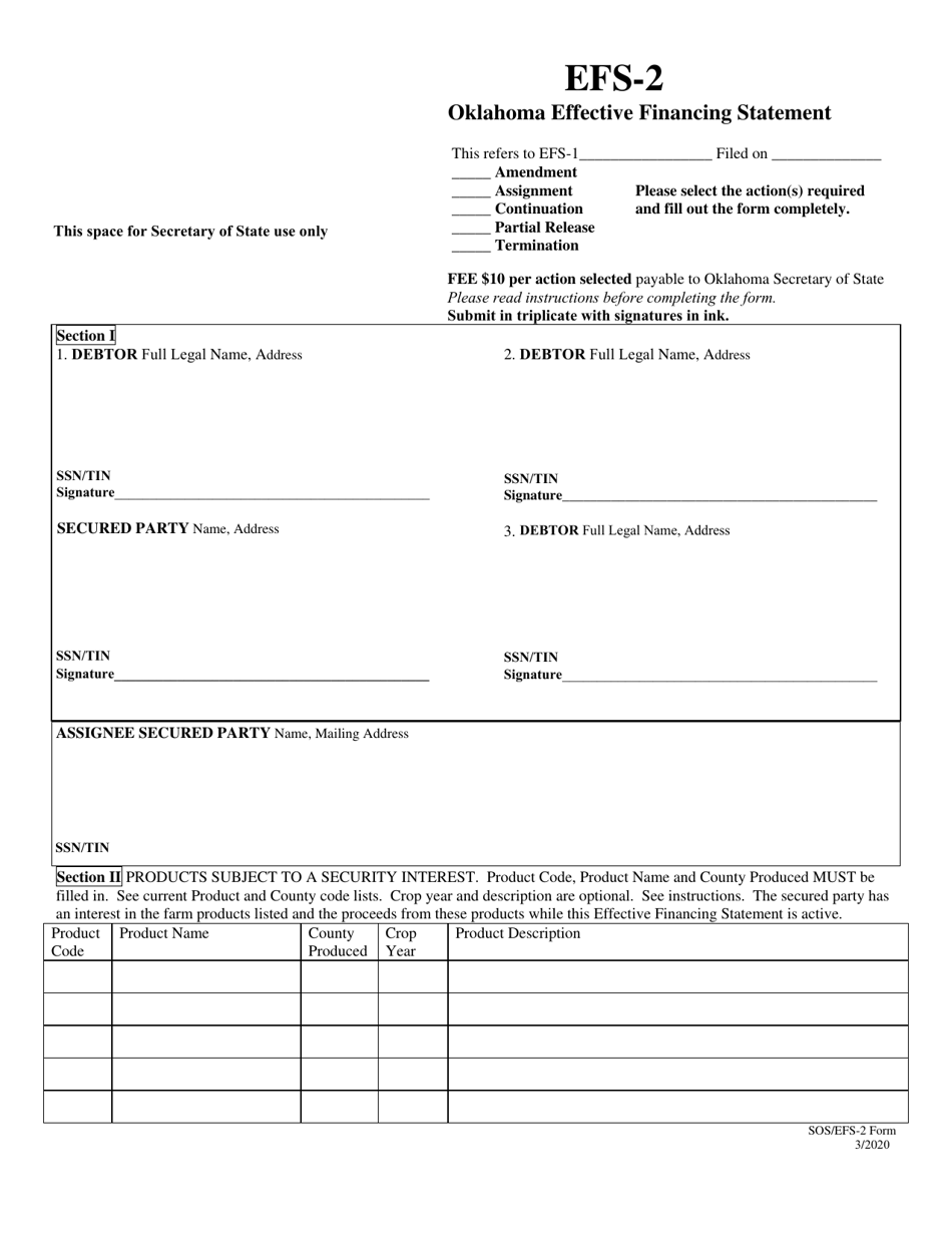 Form EFS-2 Oklahoma Effective Financing Statement - Oklahoma, Page 1