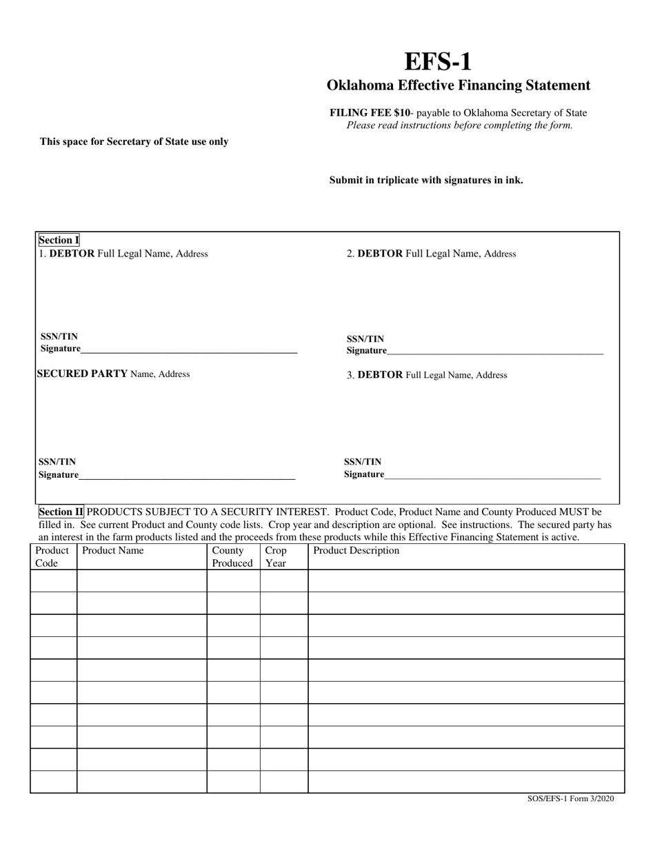 Form EFS-1 Oklahoma Effective Financing Statement - Oklahoma, Page 1