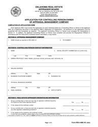 Form REA-AMC-02 Application for Controlling Person/Owner of Appraisal Management Company - Oklahoma