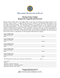 Document preview: Request for Login Id and Password - Meeting Notices Online - Oklahoma