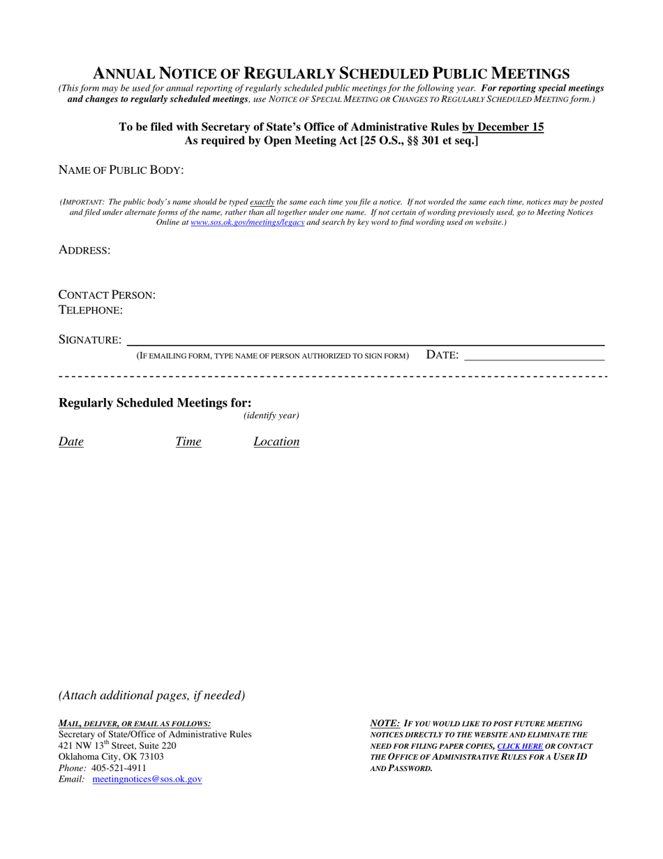 Annual Notice of Regularly Scheduled Public Meetings - Oklahoma, Page 1