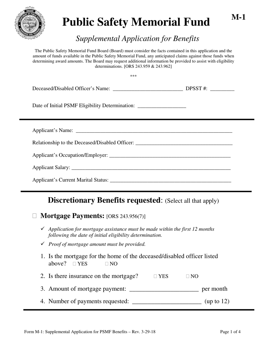 Form M-1 Supplemental Application for Benefits - Oregon, Page 1