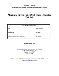 Document preview: Maritime Fire Service Deck Hand Operator Task Book - Oregon