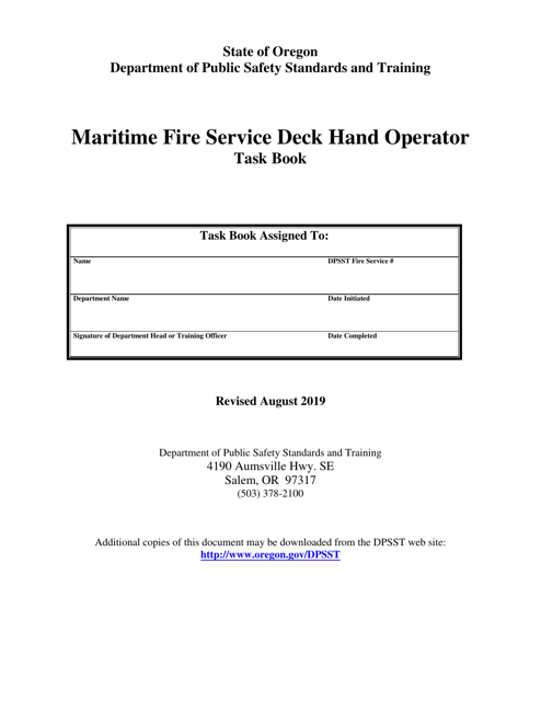 Maritime Fire Service Deck Hand Operator Task Book - Oregon