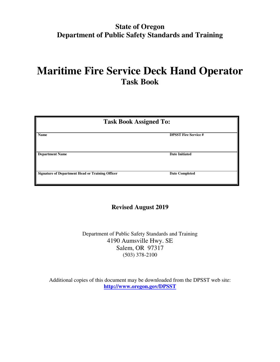 Maritime Fire Service Deck Hand Operator Task Book - Oregon, Page 1