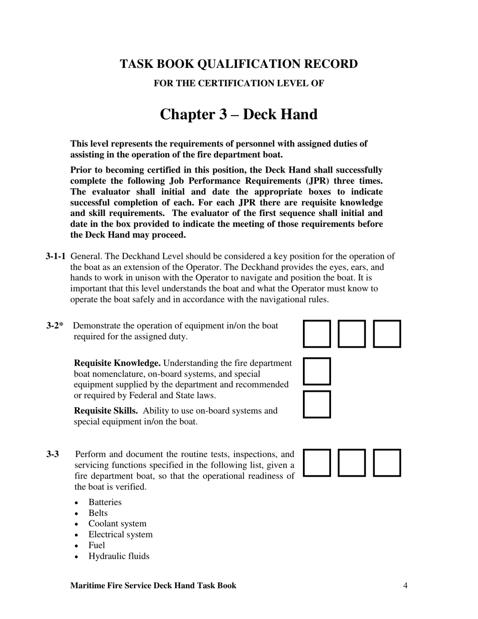 Maritime Fire Service Deck Hand Operator Task Book - Oregon, Page 4
