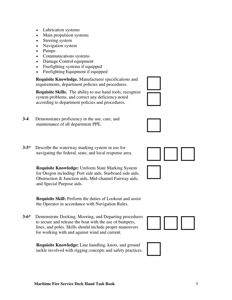 Maritime Fire Service Deck Hand Operator Task Book - Oregon, Page 5