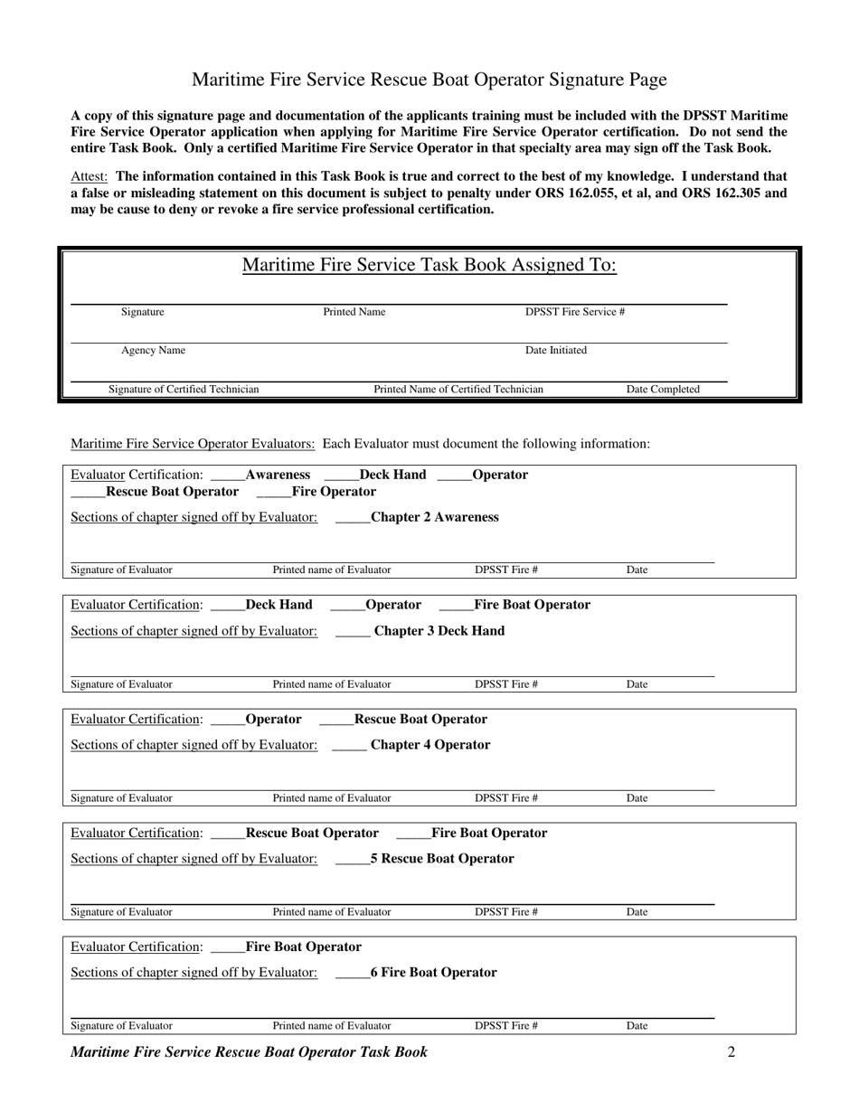 Maritime Fire Service Rescue Boat Operator Task Book - Oregon, Page 2