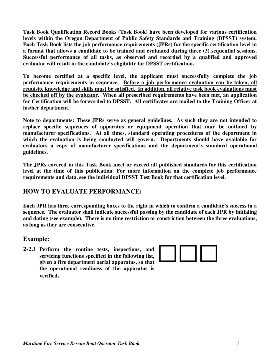 Maritime Fire Service Rescue Boat Operator Task Book - Oregon, Page 3