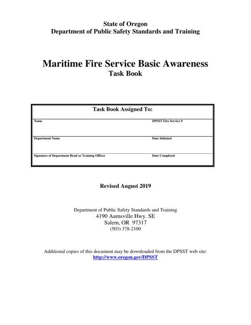 Maritime Fire Service Basic Awareness Task Book - Oregon