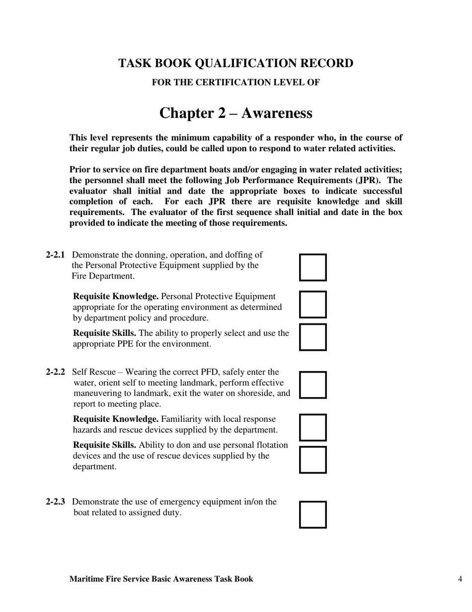 Maritime Fire Service Basic Awareness Task Book - Oregon, Page 4
