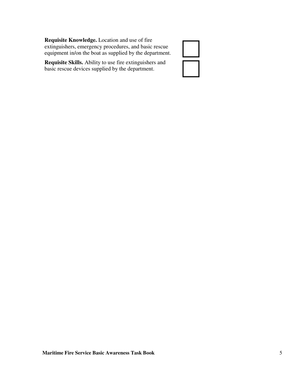 Maritime Fire Service Basic Awareness Task Book - Oregon, Page 5