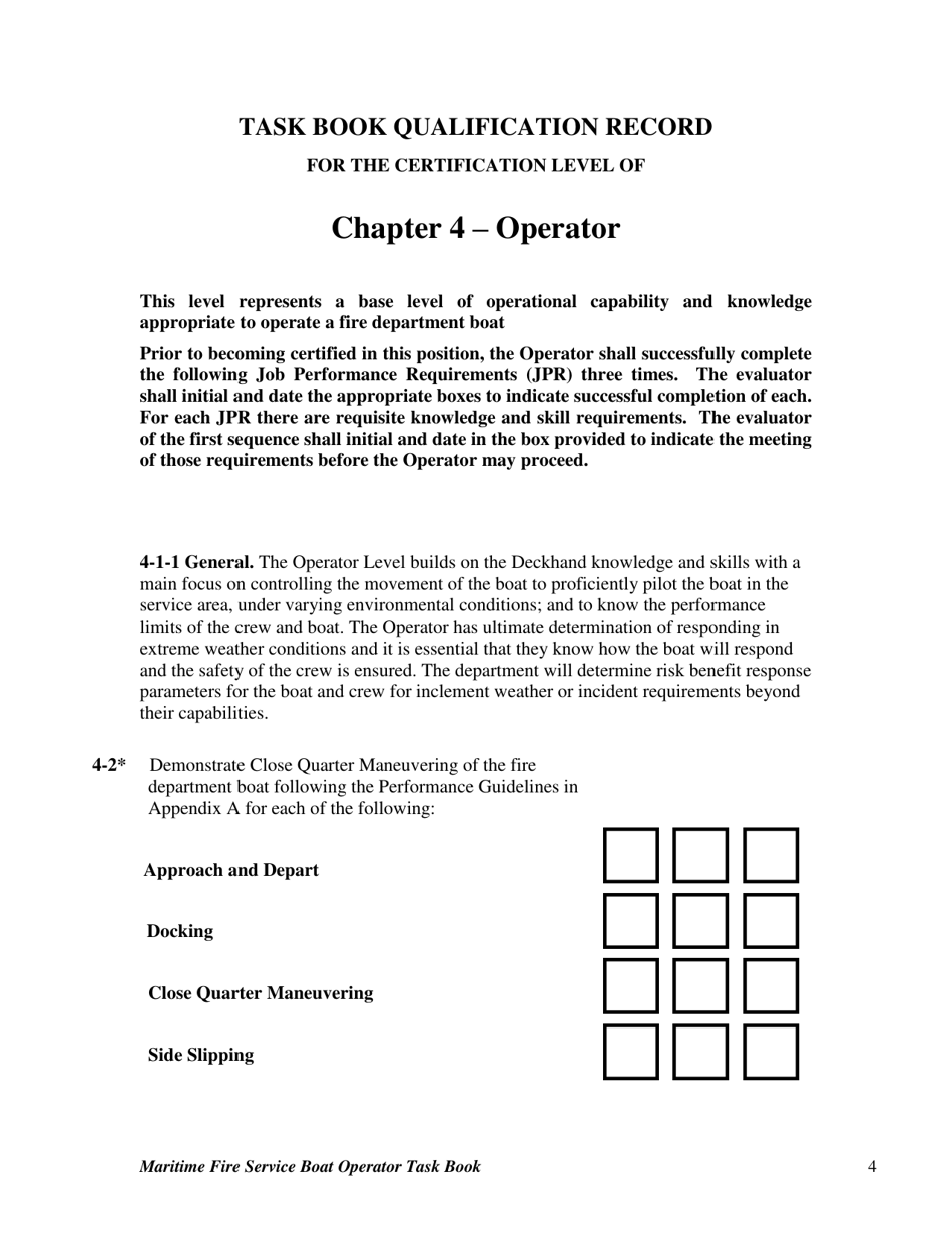 Maritime Fire Service Boat Operator Task Book - Oregon, Page 4