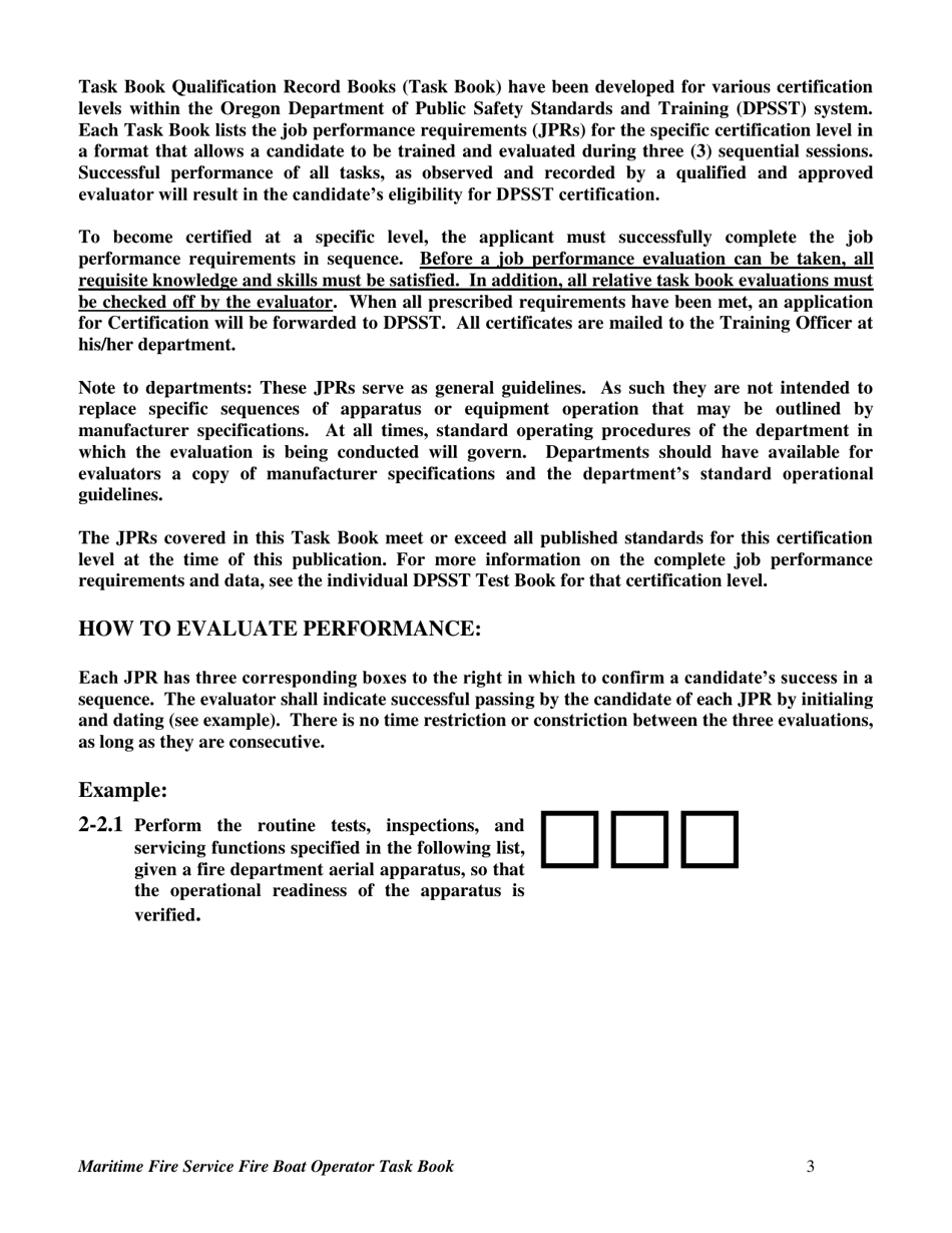 Maritime Fire Service Fire Boat Operator Task Book - Oregon, Page 3