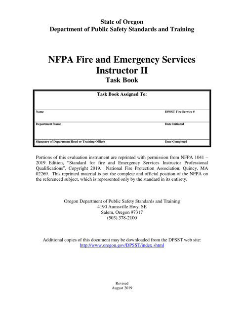 NFPA Fire and Emergency Services Instructor II Task Book - Oregon