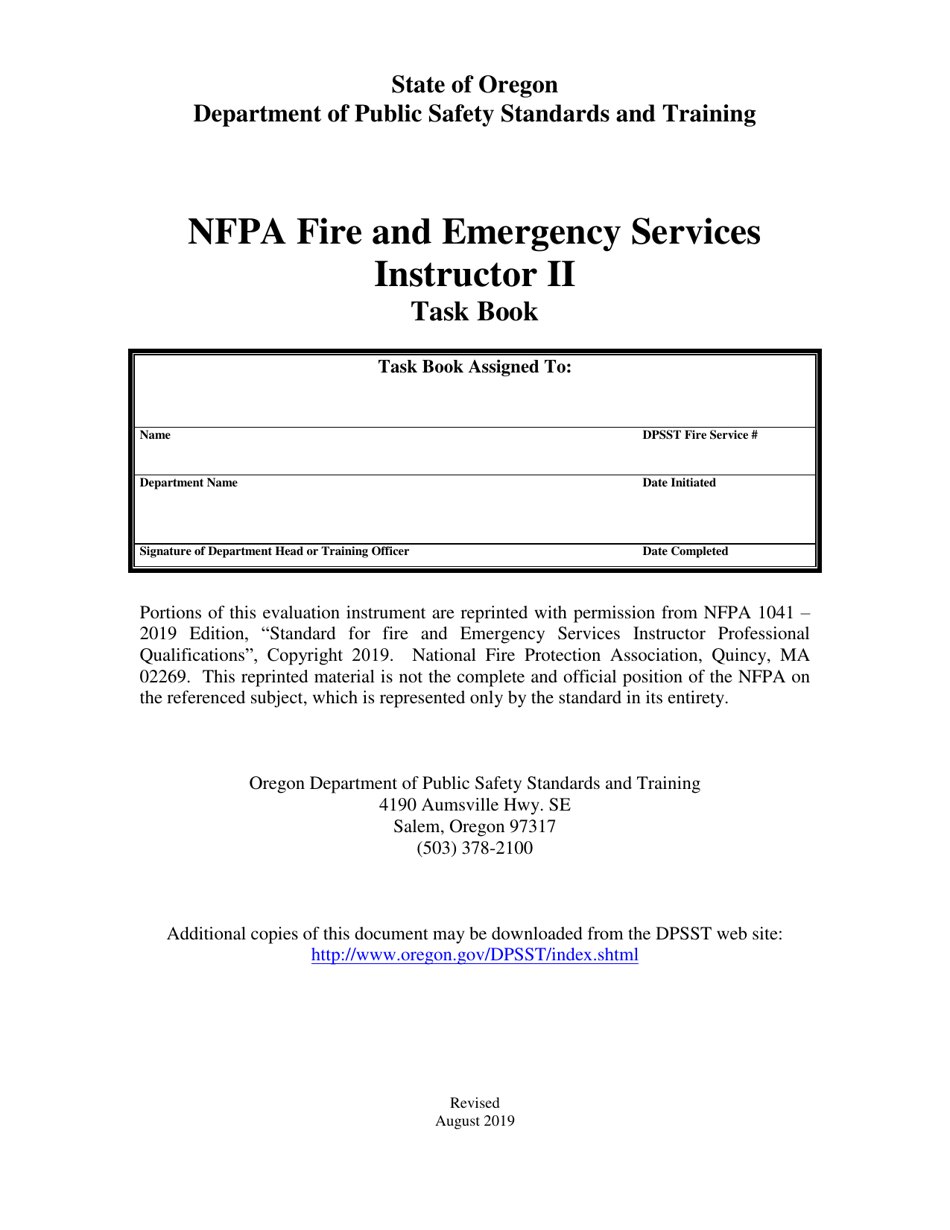 NFPA Fire and Emergency Services Instructor II Task Book - Oregon, Page 1