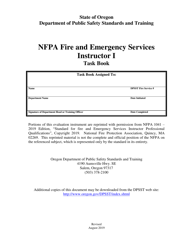 NFPA Fire and Emergency Services Instructor I Task Book - Oregon
