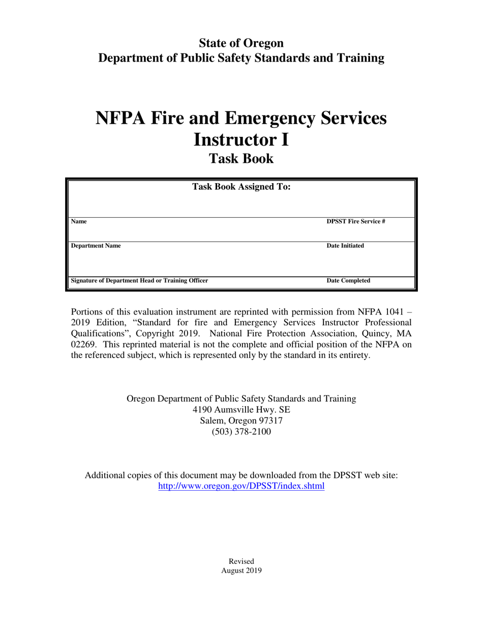 NFPA Fire and Emergency Services Instructor I Task Book - Oregon, Page 1