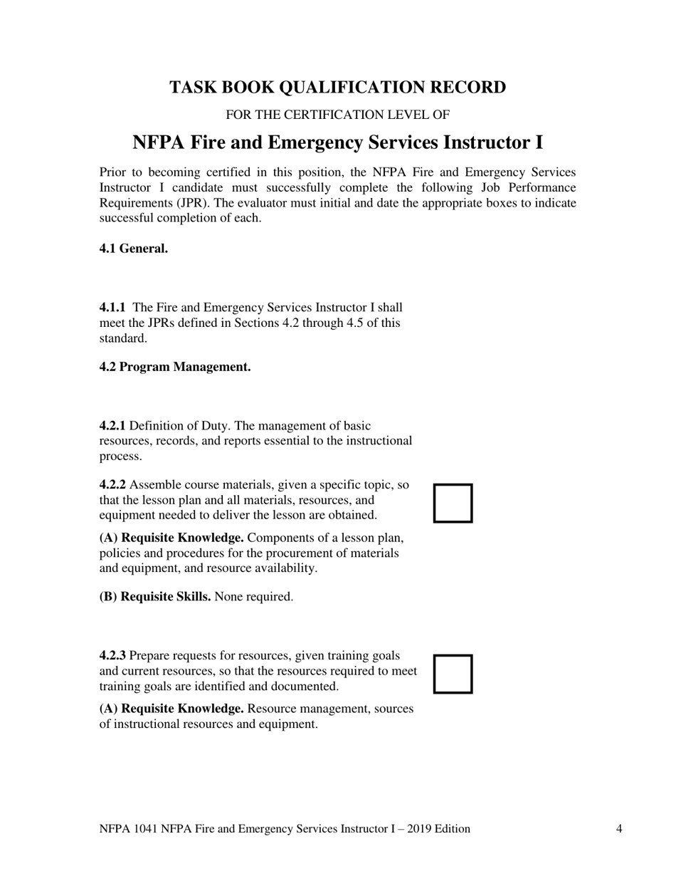 NFPA Fire and Emergency Services Instructor I Task Book - Oregon, Page 4