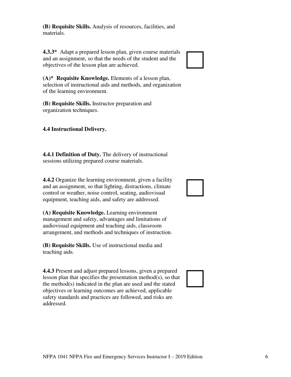 NFPA Fire and Emergency Services Instructor I Task Book - Oregon, Page 6