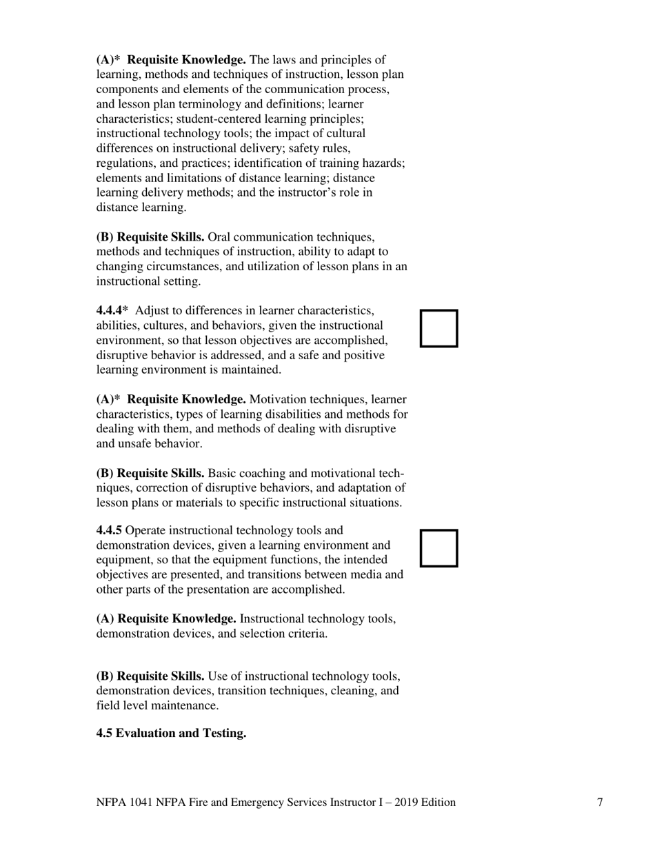 NFPA Fire and Emergency Services Instructor I Task Book - Oregon, Page 7