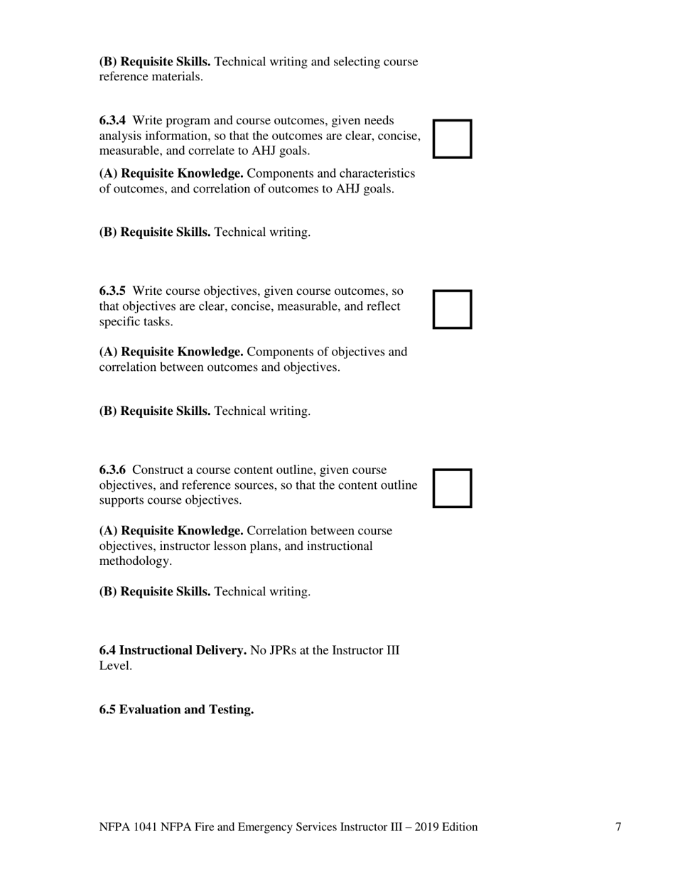 NFPA Fire and Emergency Services Instructor Iii Task Book - Oregon, Page 7