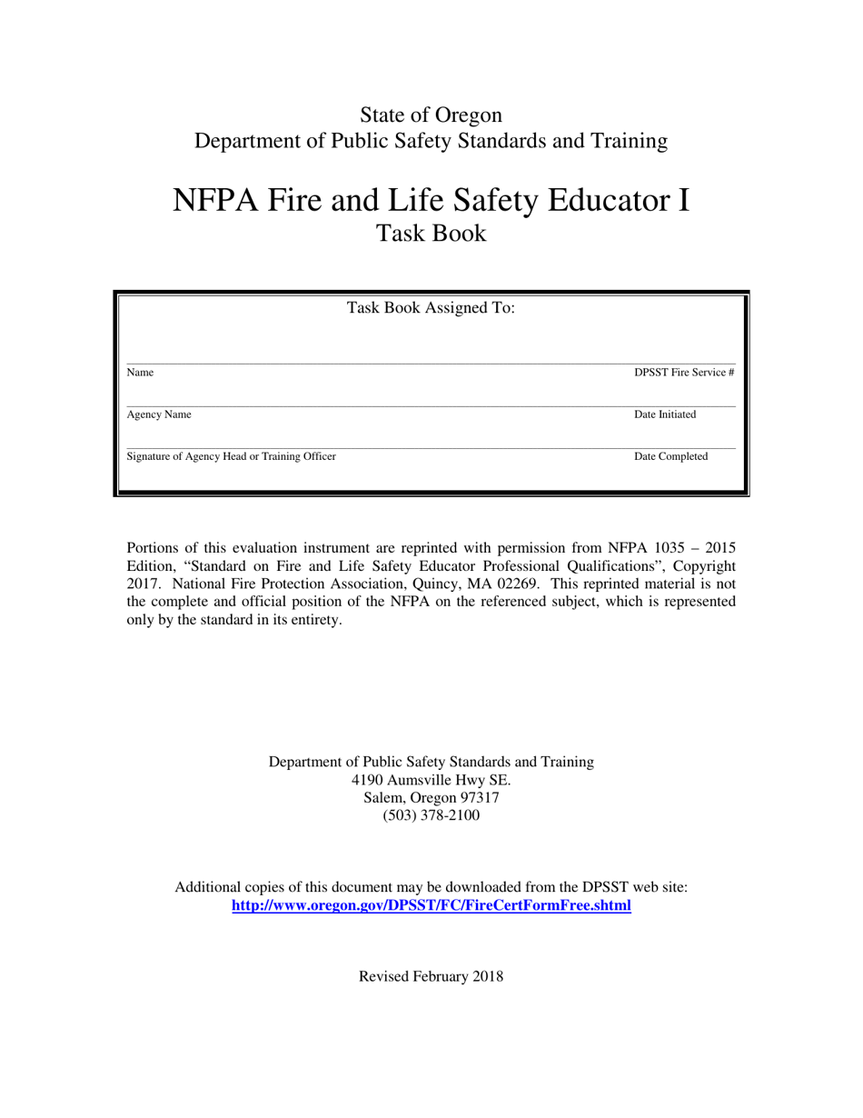NFPA Fire and Life Safety Educator I Task Book - Oregon, Page 1
