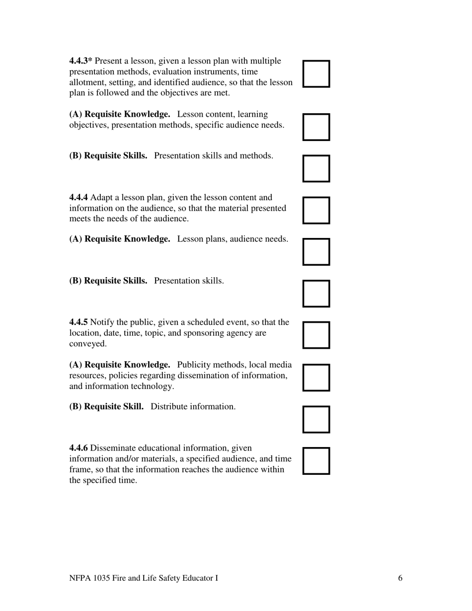 Oregon NFPA Fire and Life Safety Educator I Task Book Fill Out, Sign