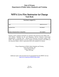 Document preview: NFPA Live Fire Instructor in Charge Task Book - Oregon