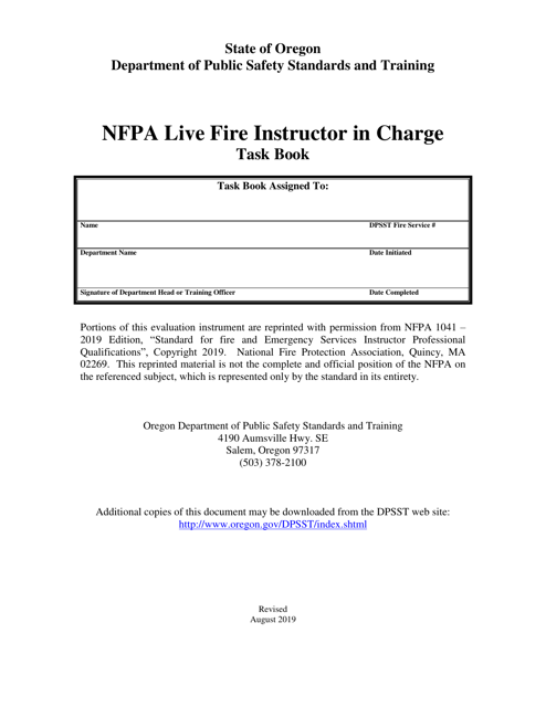 NFPA Live Fire Instructor in Charge Task Book - Oregon Download Pdf