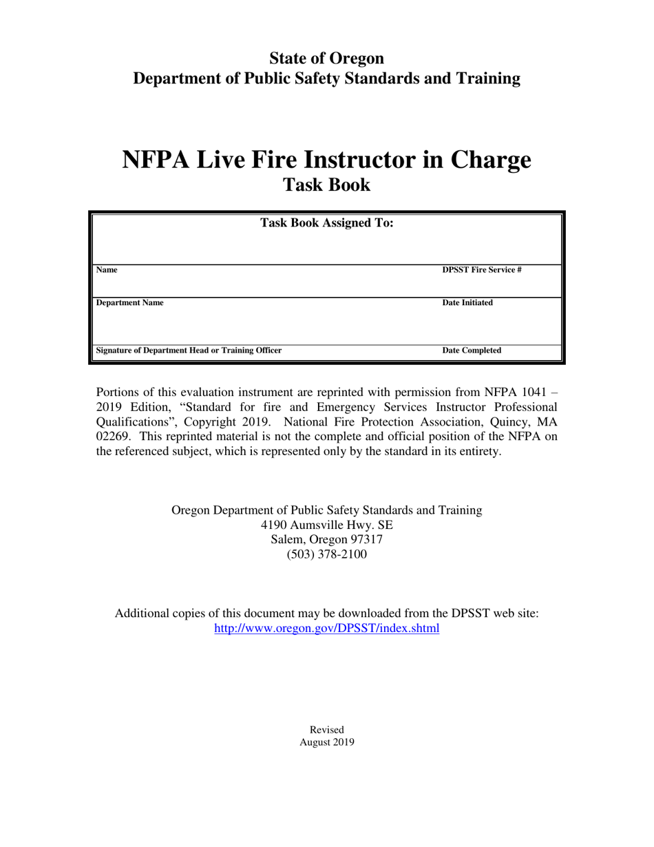 NFPA Live Fire Instructor in Charge Task Book - Oregon, Page 1