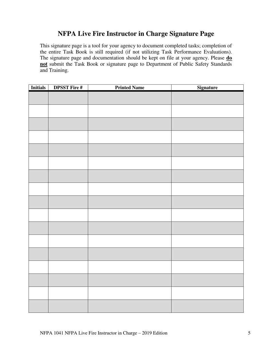 NFPA Live Fire Instructor in Charge Task Book - Oregon, Page 5