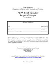 Document preview: NFPA Youth Firesetter Program Manager Task Book - Oregon