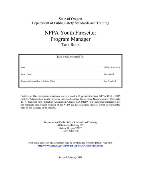 NFPA Youth Firesetter Program Manager Task Book - Oregon Download Pdf