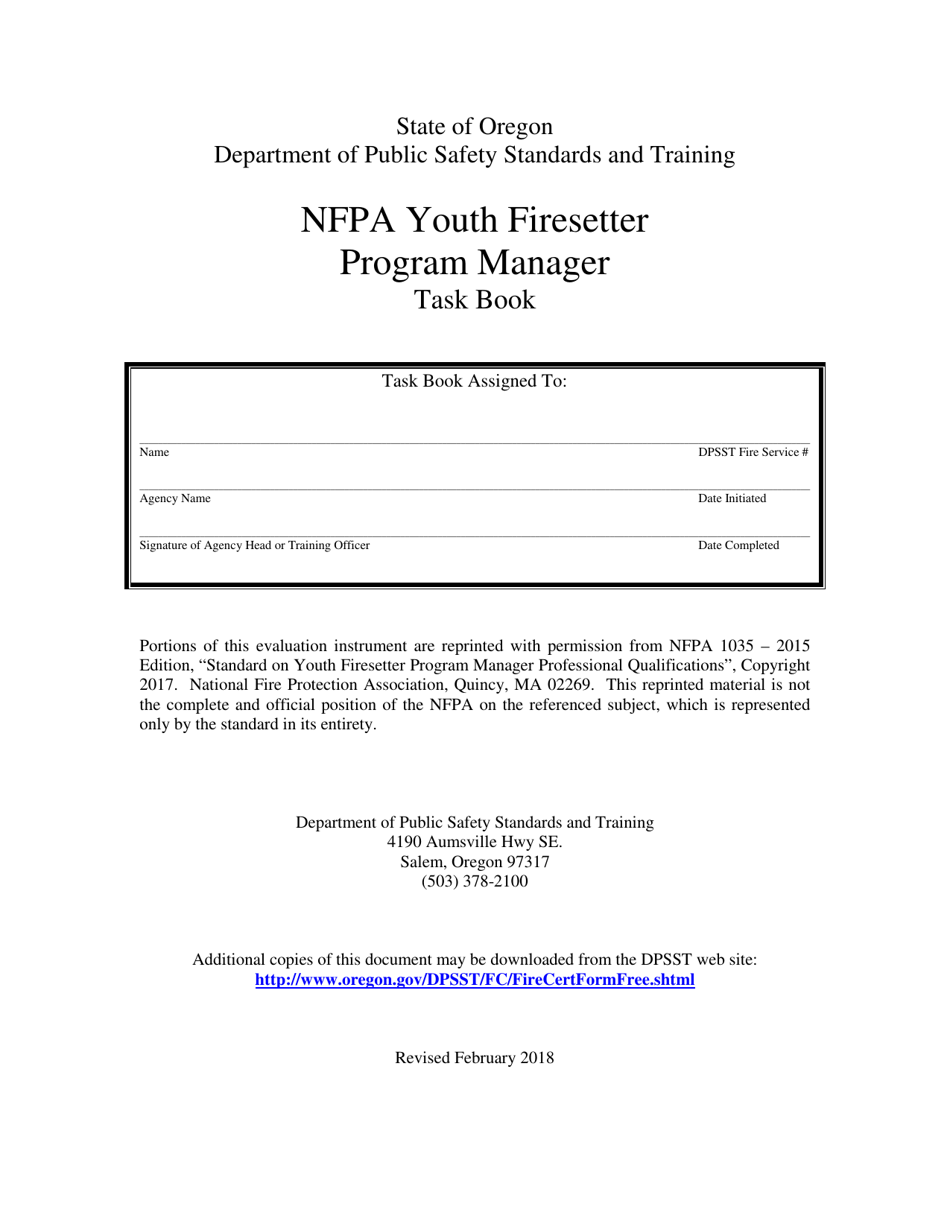 NFPA Youth Firesetter Program Manager Task Book - Oregon, Page 1