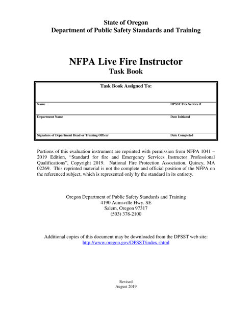 NFPA Live Fire Instructor Task Book - Oregon