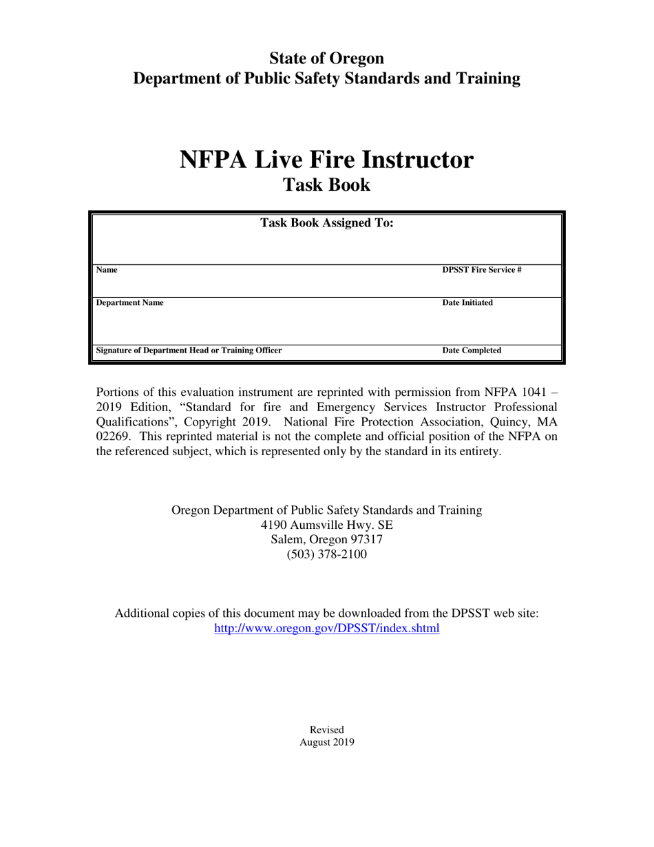 NFPA Live Fire Instructor Task Book - Oregon, Page 1