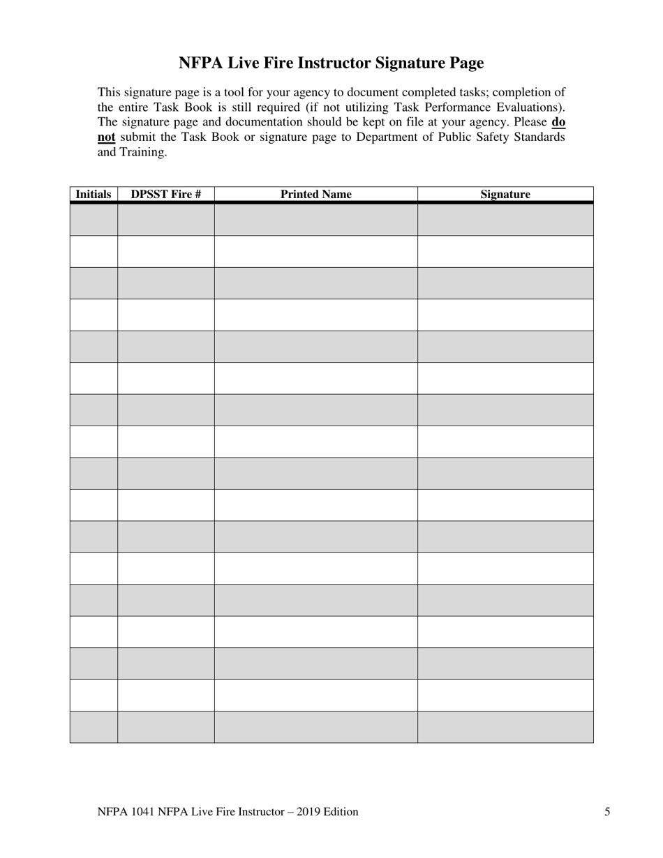 NFPA Live Fire Instructor Task Book - Oregon, Page 5