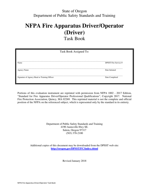 NFPA Fire Apparatus Driver/Operator (Driver) Task Book - Oregon