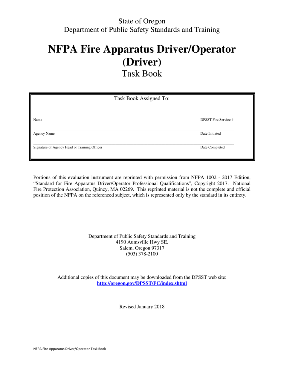 Oregon NFPA Fire Apparatus Driver/Operator (Driver) Task Book - Fill ...