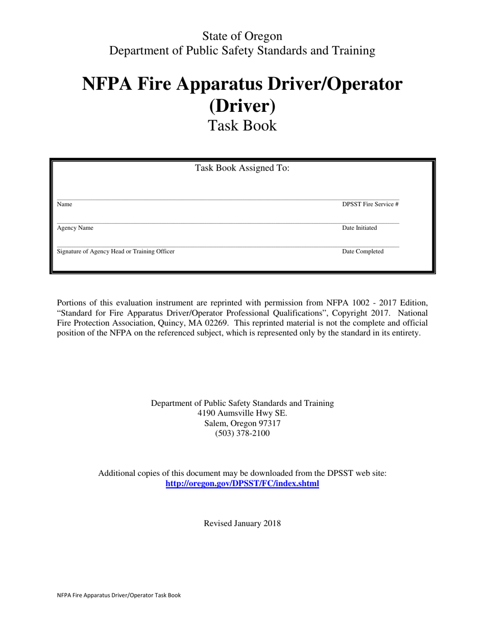 NFPA Fire Apparatus Driver / Operator (Driver) Task Book - Oregon, Page 1