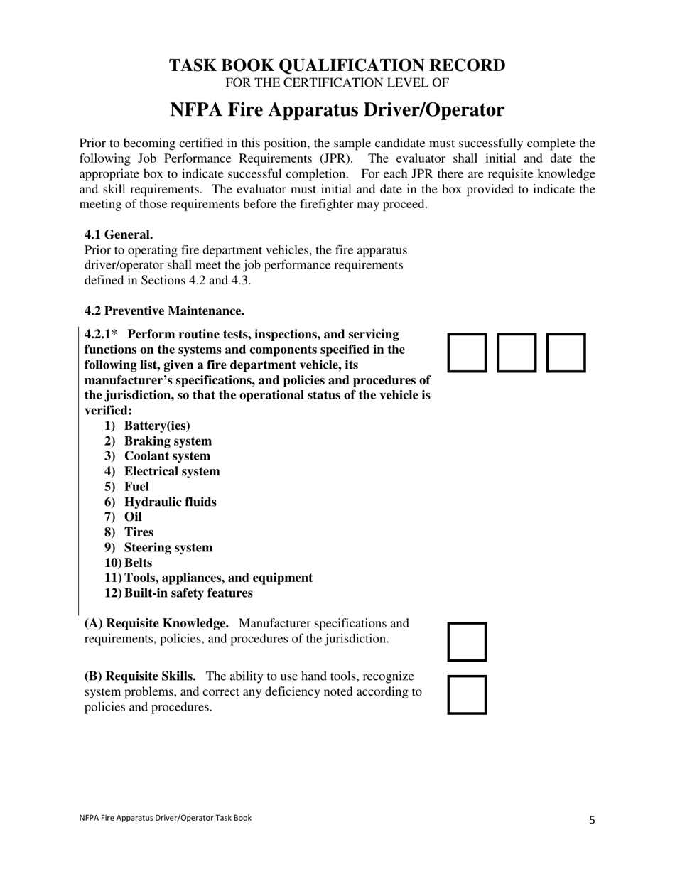 Oregon NFPA Fire Apparatus Driver/Operator (Driver) Task Book - Fill ...
