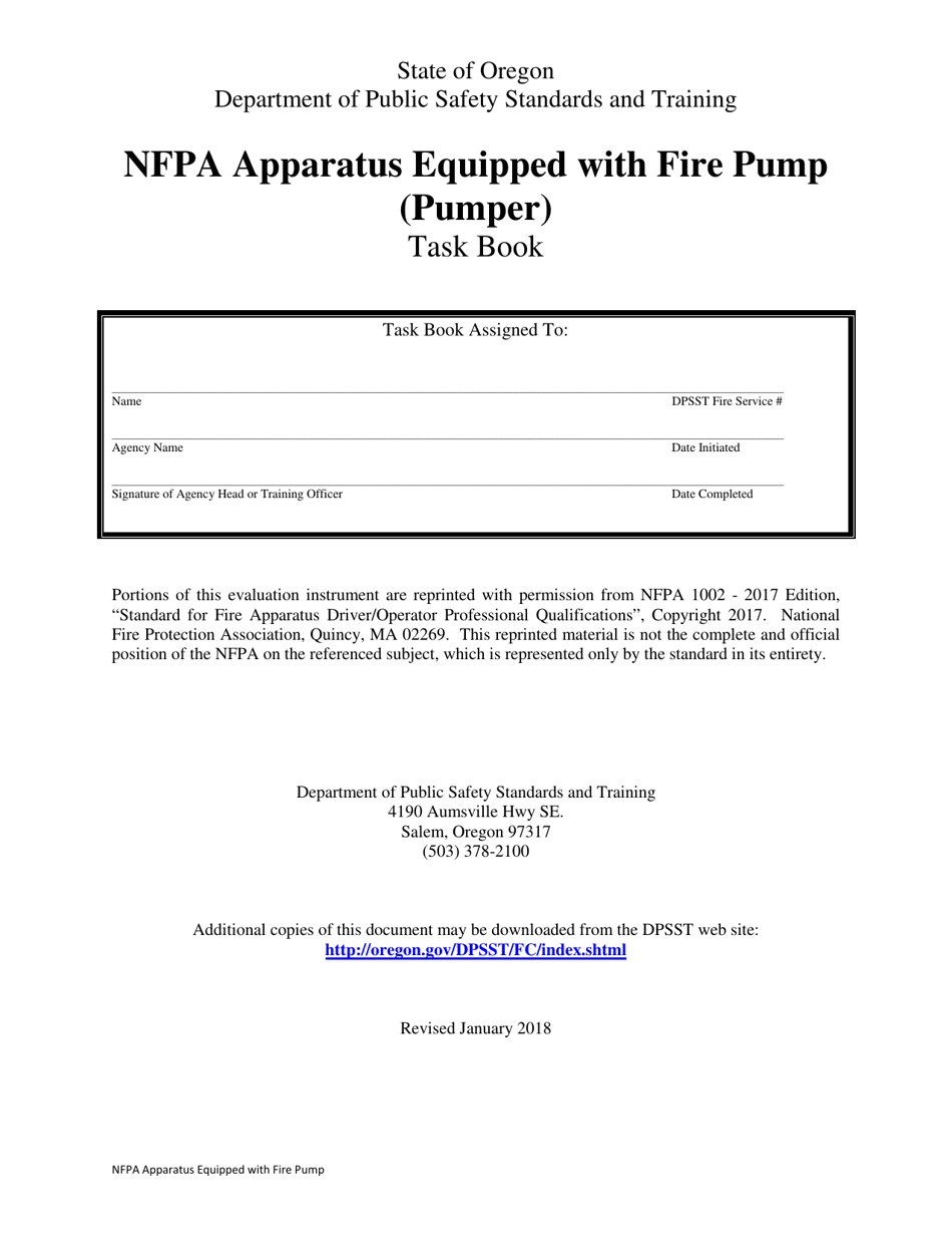 NFPA Apparatus Equipped With Fire Pump (Pumper) Task Book - Oregon, Page 1