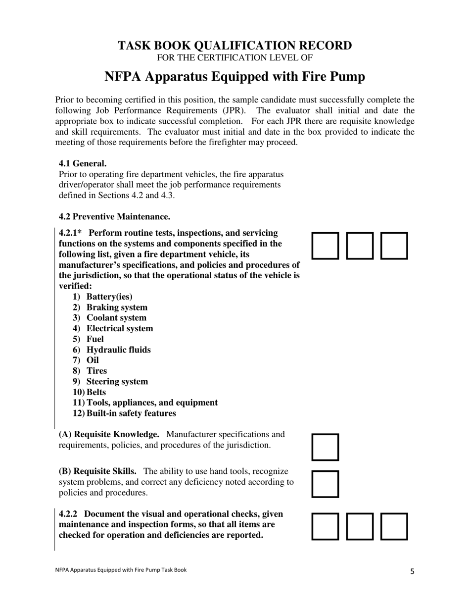 NFPA Apparatus Equipped With Fire Pump (Pumper) Task Book - Oregon, Page 5