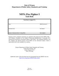 Document preview: NFPA Fire Fighter I Task Book - Oregon